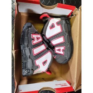 Nike Air More Uptempo Shoe Toddler Size 4C Leather Black Medium Ash Siren Red #A